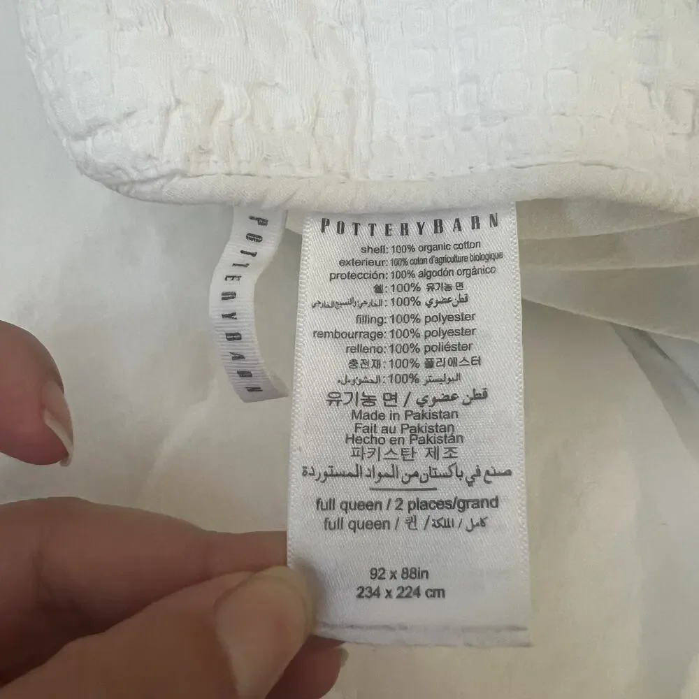 Pottery Barn Comforter Full Queen White Honeycomb Cotton Textured